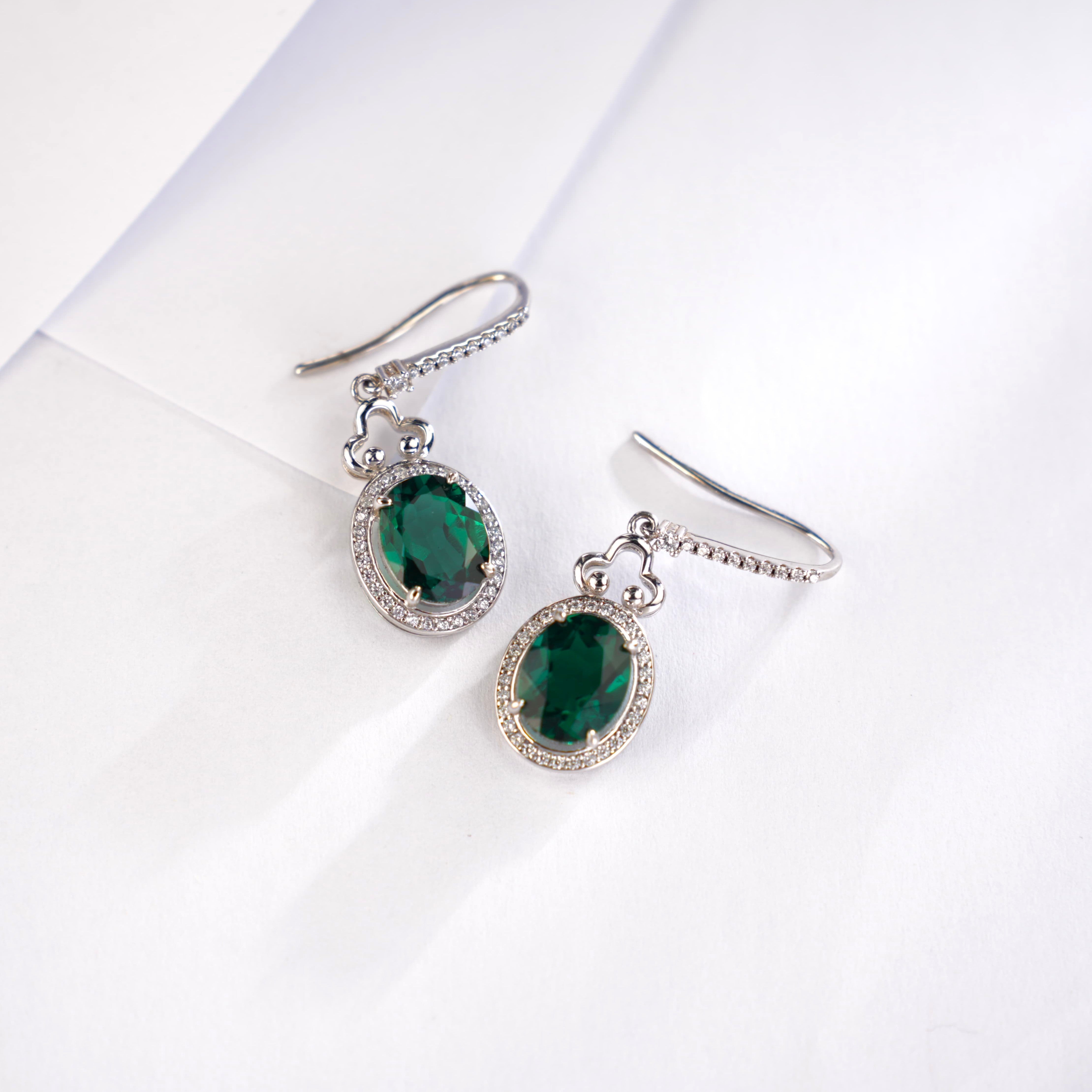 Crystal - Accented Emerald Earrings