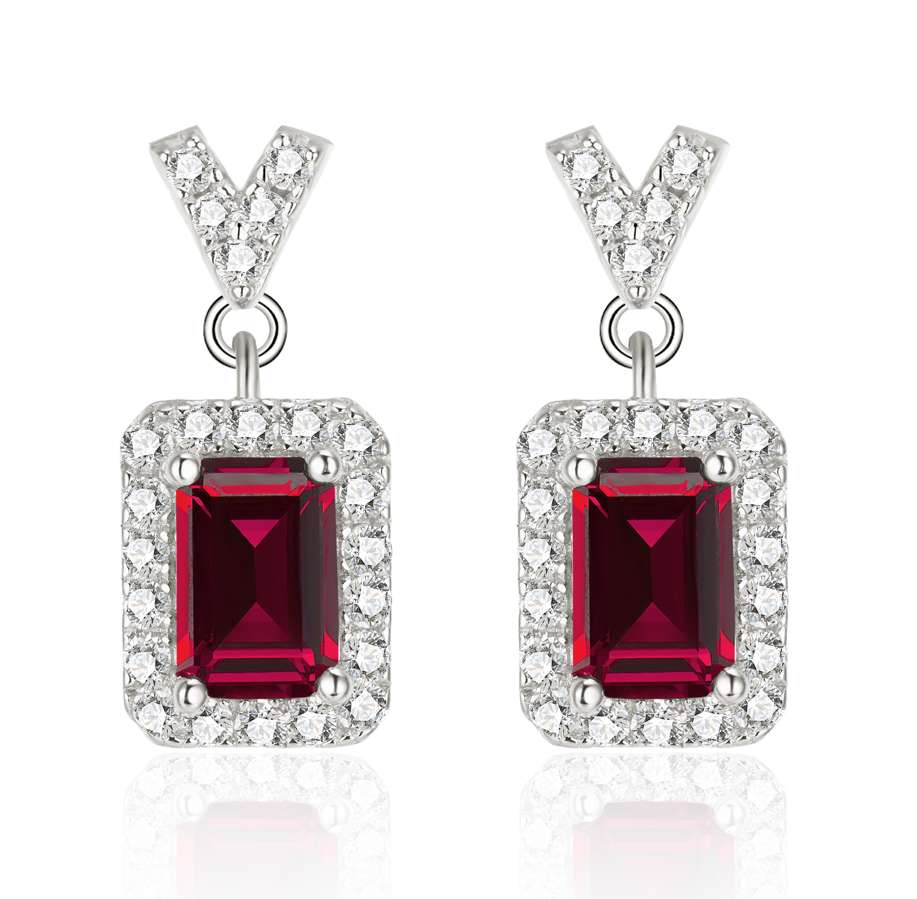 Elegant Ruby Halo Dangle Earrings