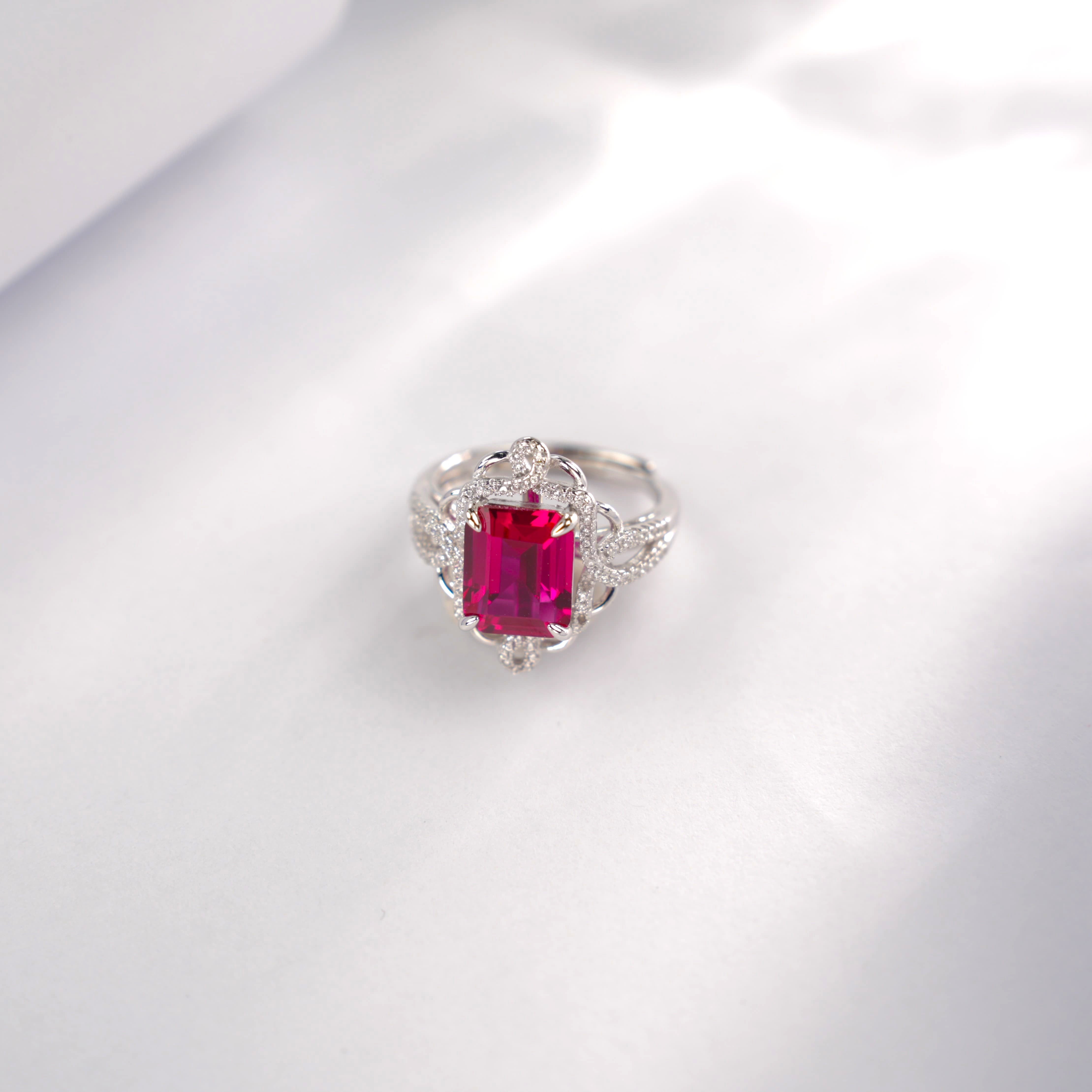 Sparkling Ruby Emerald Cut Ring