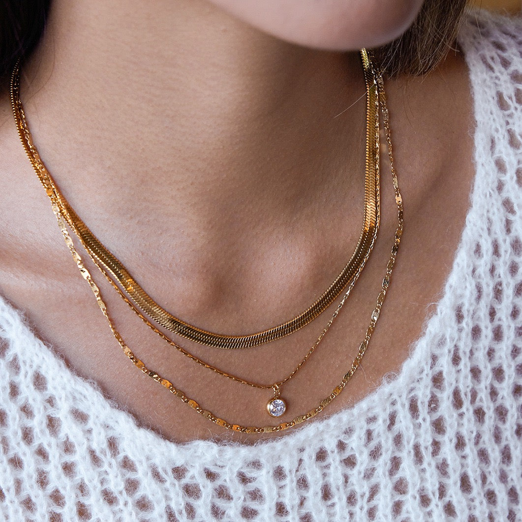 Layered Crystal Necklace - Golden Trinity