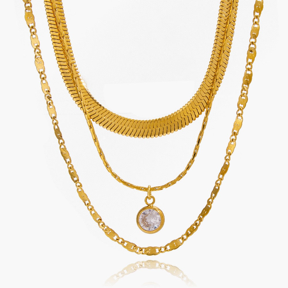 Layered Crystal Necklace - Golden Trinity
