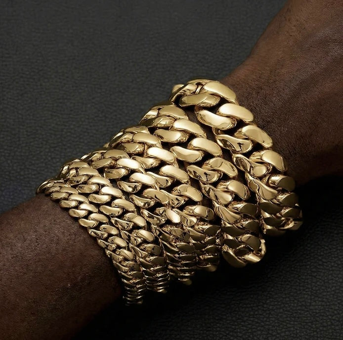 12-18mm Cuban chain and bracelet set, 18K Gold