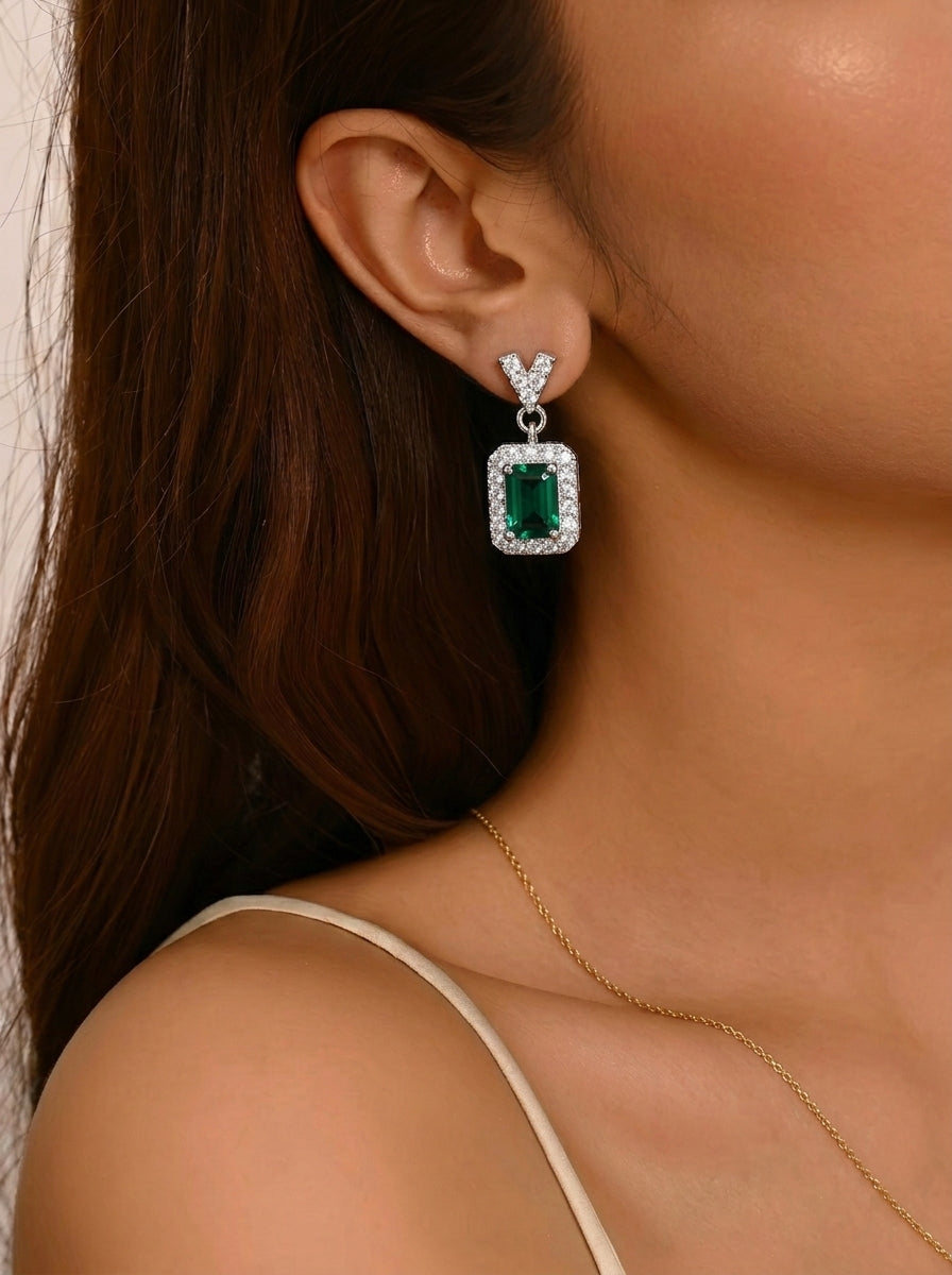 V - Shaped Emerald Dangle Earrings