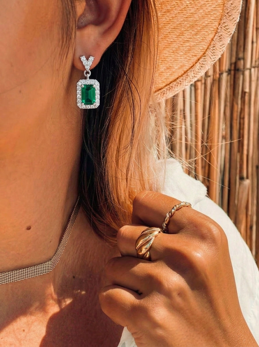 V - Shaped Emerald Dangle Earrings
