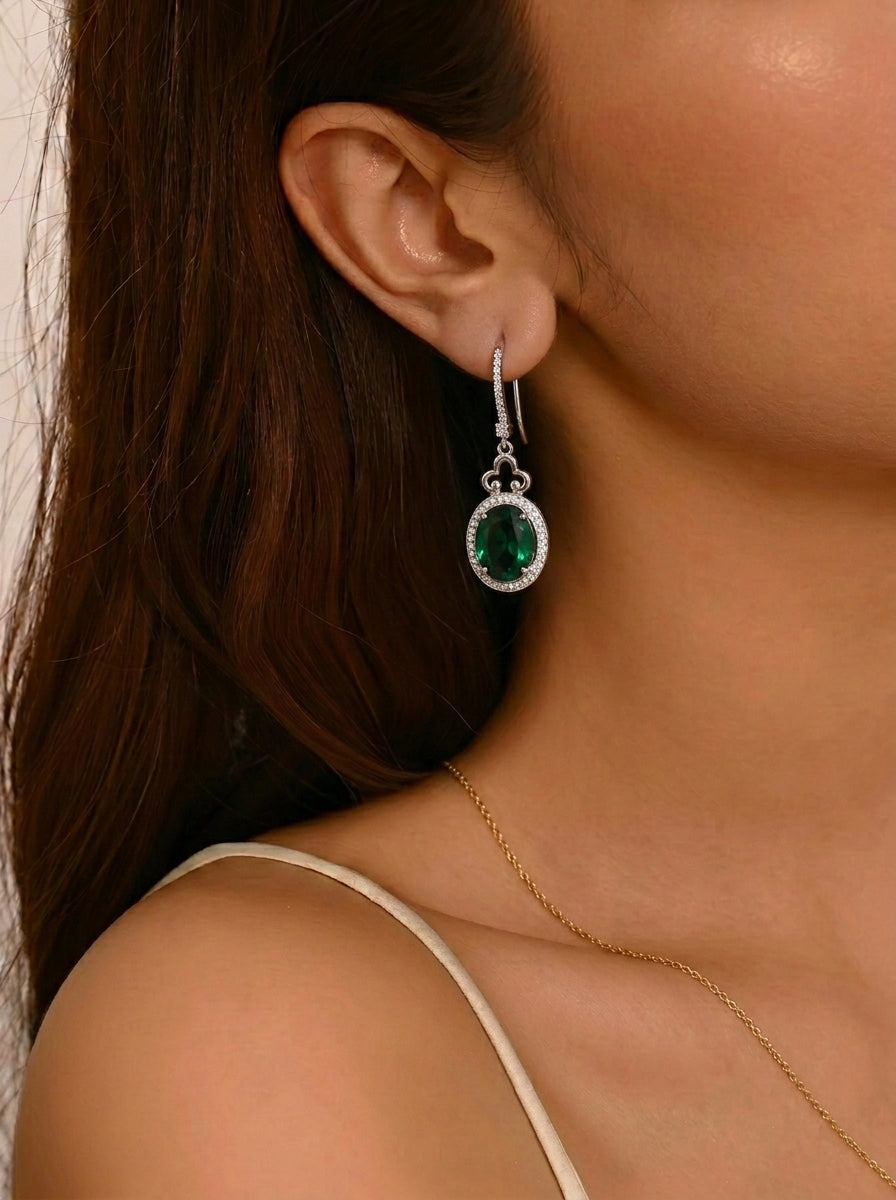 Crystal - Accented Emerald Earrings