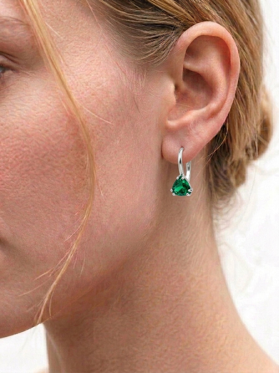 Triangle Emerald Huggie Earrings