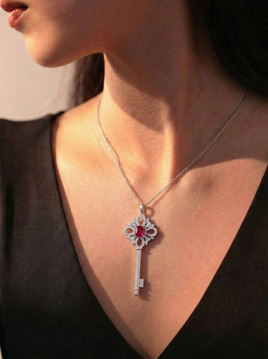 Ruby Key Pendant Necklace