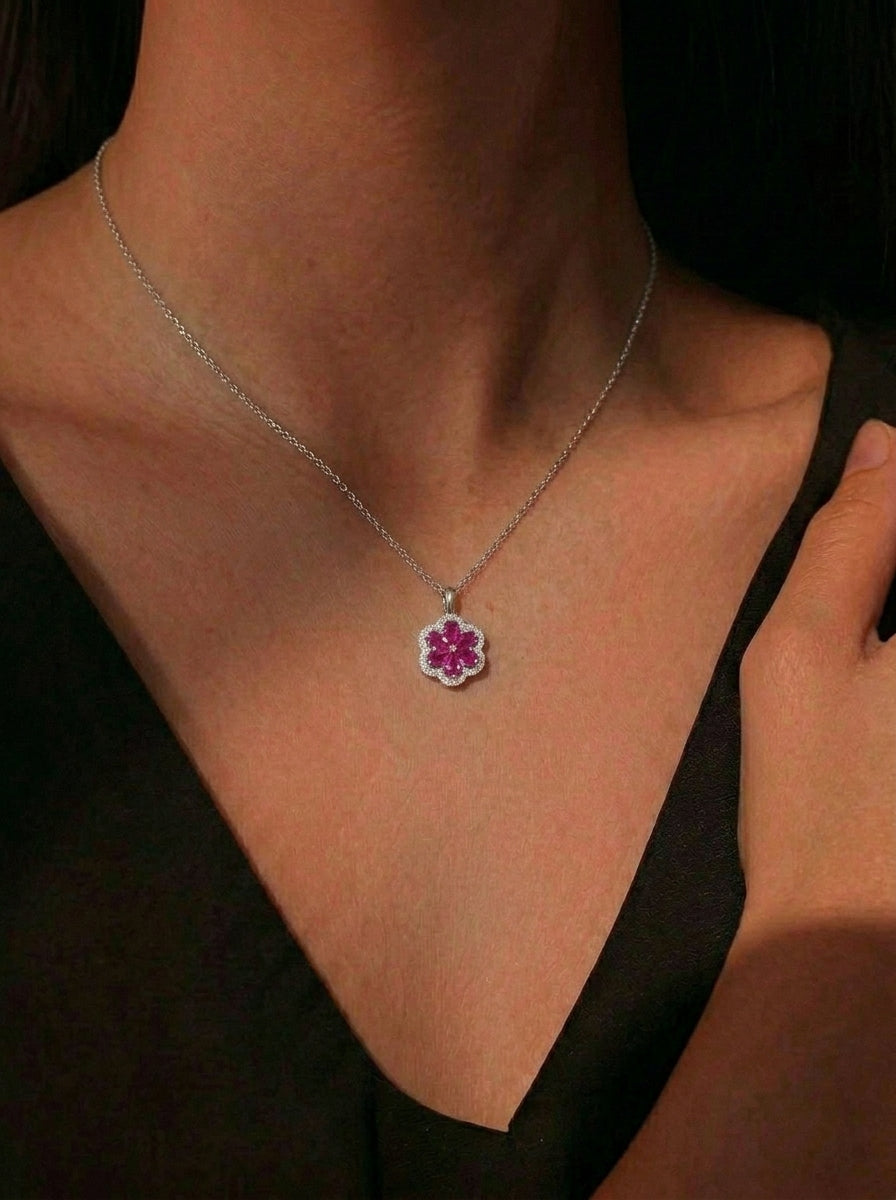 Ruby Flower Pendant Necklace