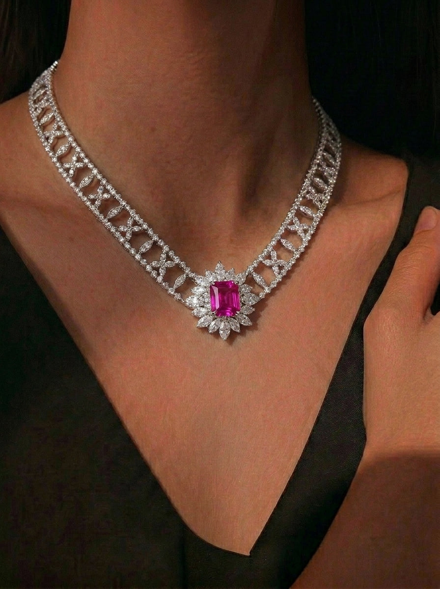 Luxurious Lab-Grown Sapphire S925 Silver with 18k Gold Plating Necklace - Dazzling and Exquisite, Exuding Elegant Charm
