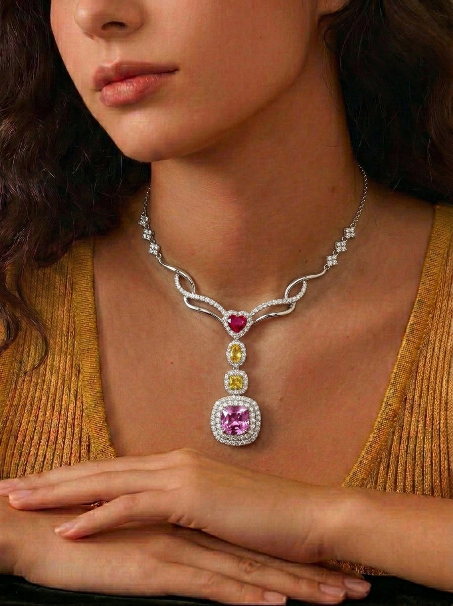 Colorful Padparadscha Statement Necklace