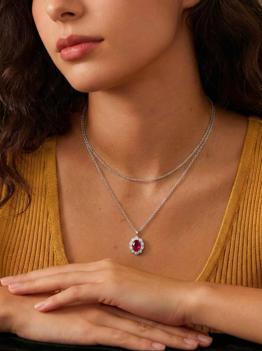 Lab-Grown Paraiba Tourmaline - Ocean Blue Oval Diamond Cluster Pendant
