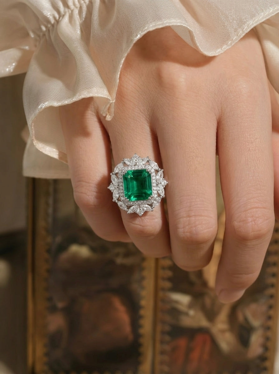 Baguette Emerald Halo Convertible Pendant