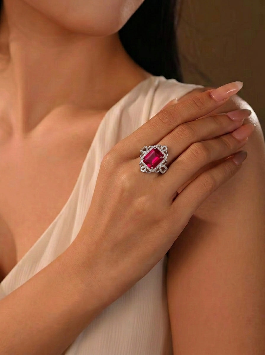 Sparkling Ruby Emerald Cut Ring