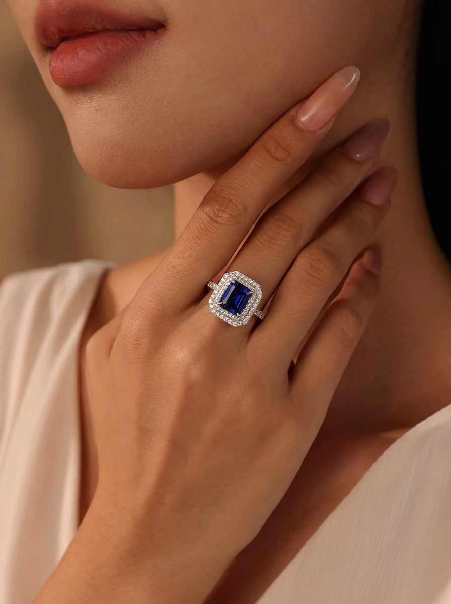 Square Sapphire Halo Ring