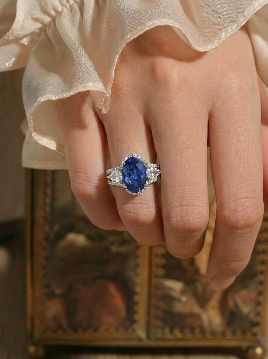 Oval Sapphire Halo Ring