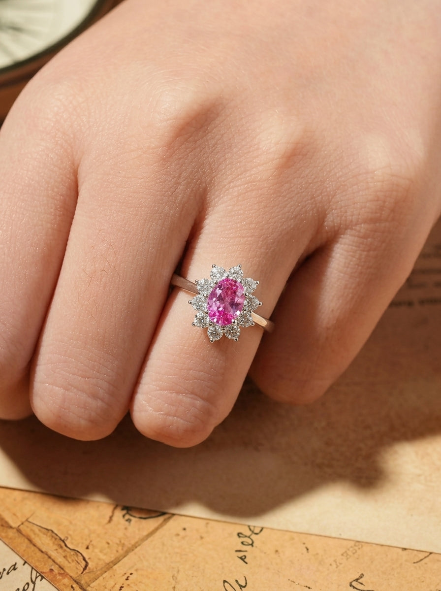 Oval padparadscha ring