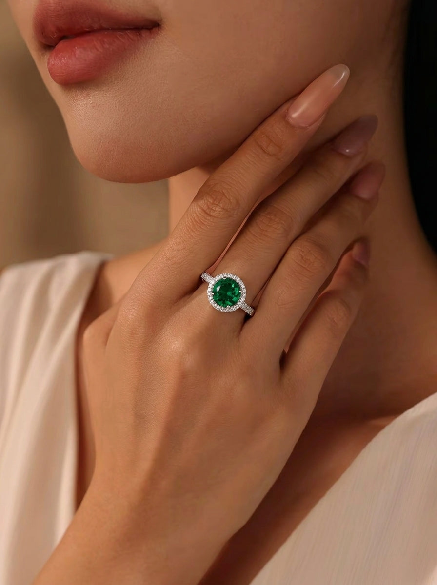 GEMSTONE LAB-GROWN PARAIBA- Oceanic Round Diamond-Wrapped Gentle Ripple Ring