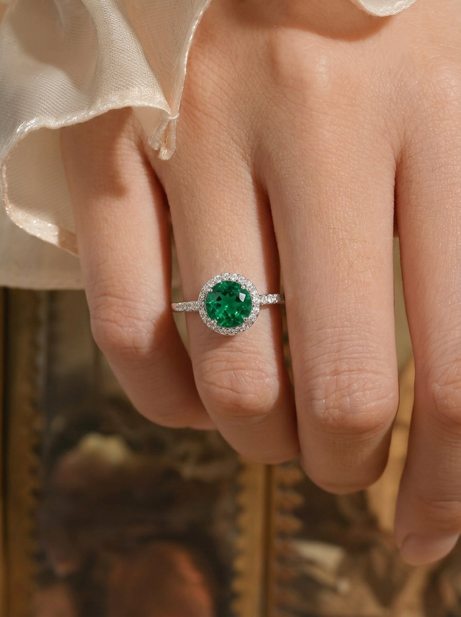 GEMSTONE LAB-GROWN PARAIBA- Oceanic Round Diamond-Wrapped Gentle Ripple Ring