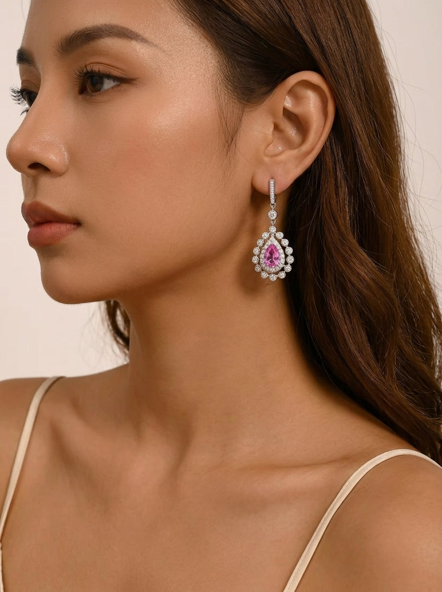 Cultivating Padparadscha - Exquisite Teardrop Earrings