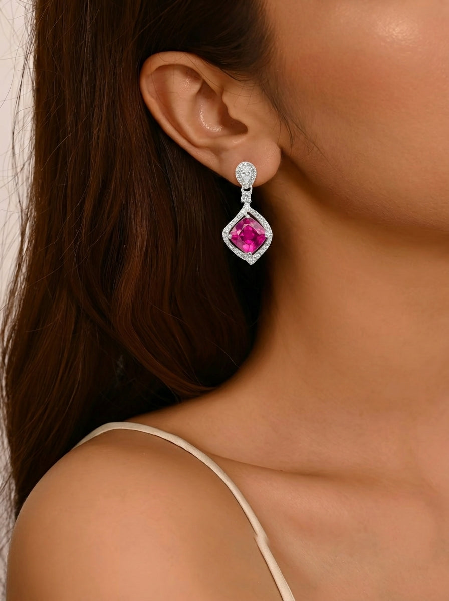 Cultured Emerald - Elegant Diamond Earrings