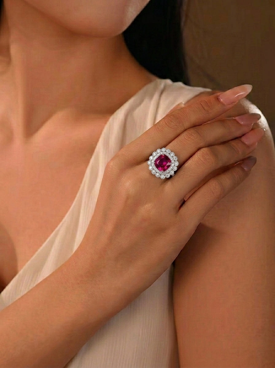 Cultured Sapphire - Dazzling Floral Cluster Ring