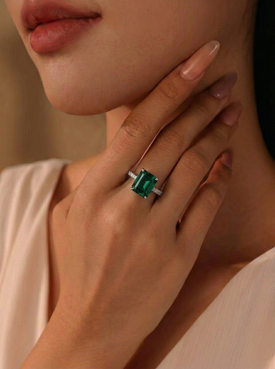 Cultivated Emeralds-Prismatic Elegant Ring