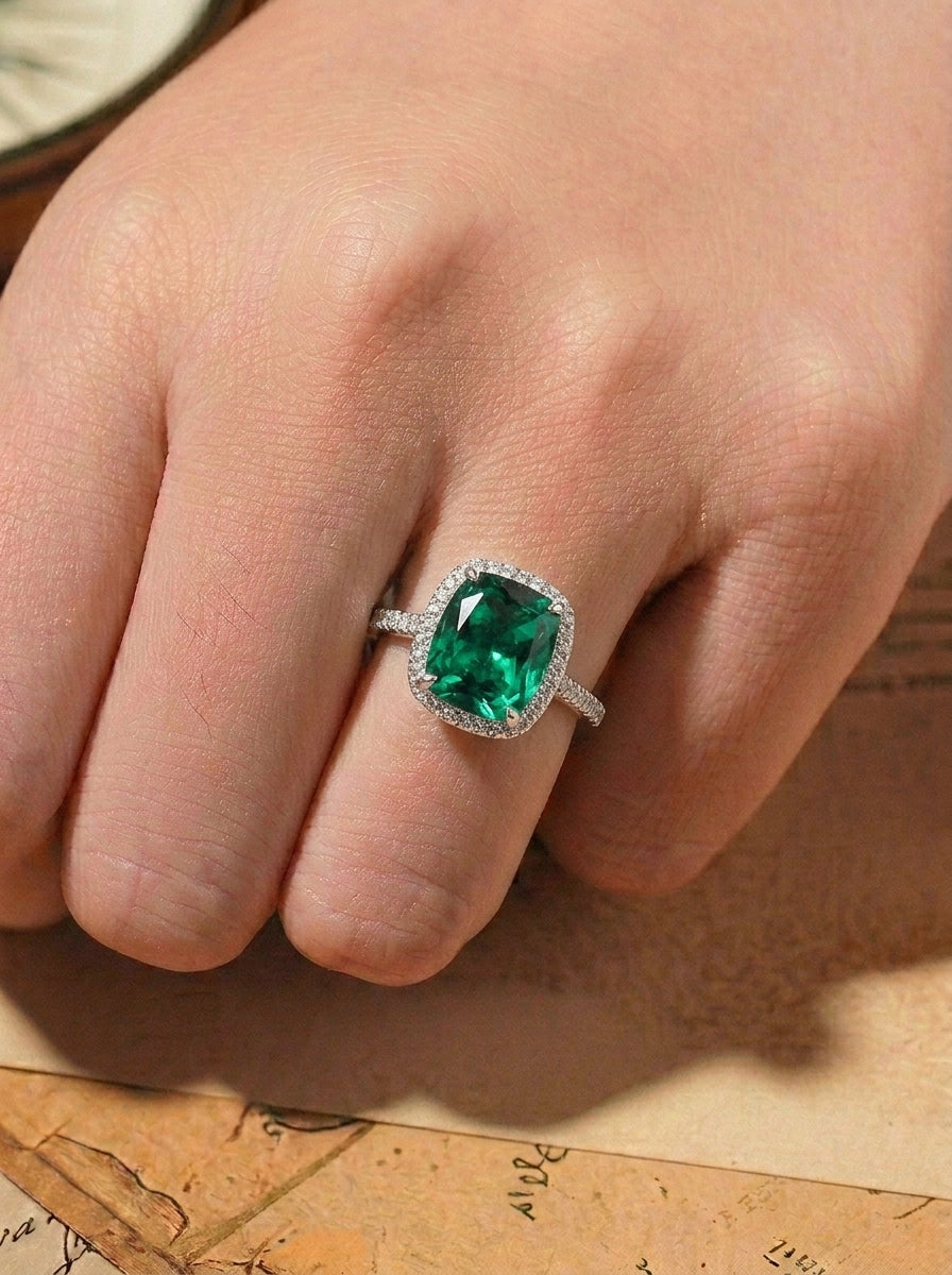 Lab-Grown Emerald - Brilliant Cushion-Cut Ring