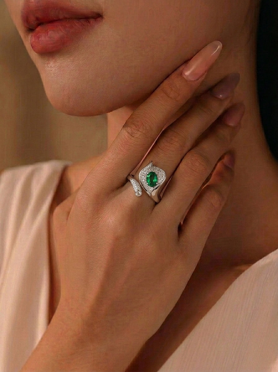 Lab-Grown Emerald - Floral Calla Lily Ring