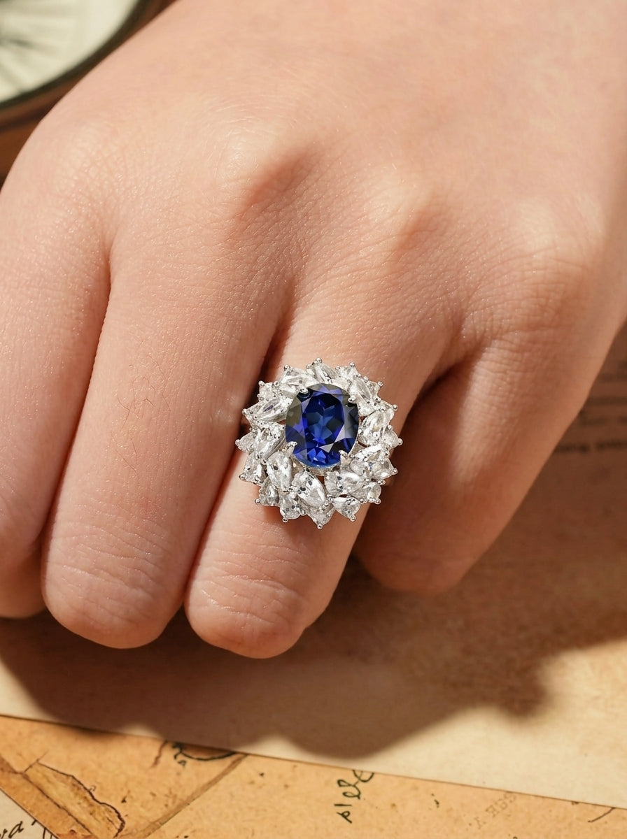 Lab-Grown Padparadscha - Floral Cluster Iridescent Ring