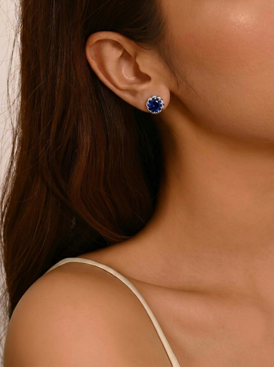 Halo Sapphire Stud Earrings