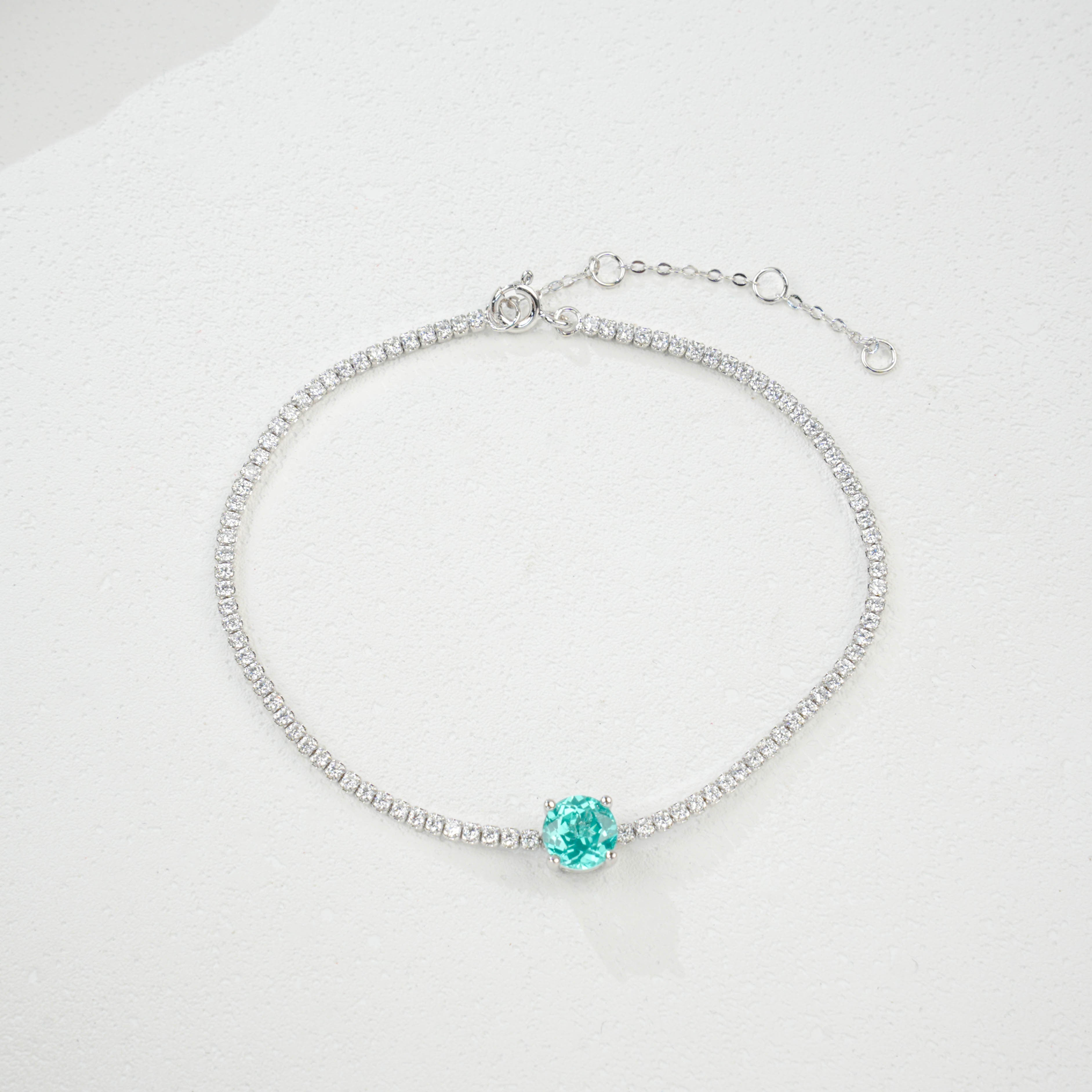 Lab - Grown Paraiba Tourmaline Anklet, S928 Silver Plated with 18K Gold, Sparkling Cubic Zirconia Embellishment