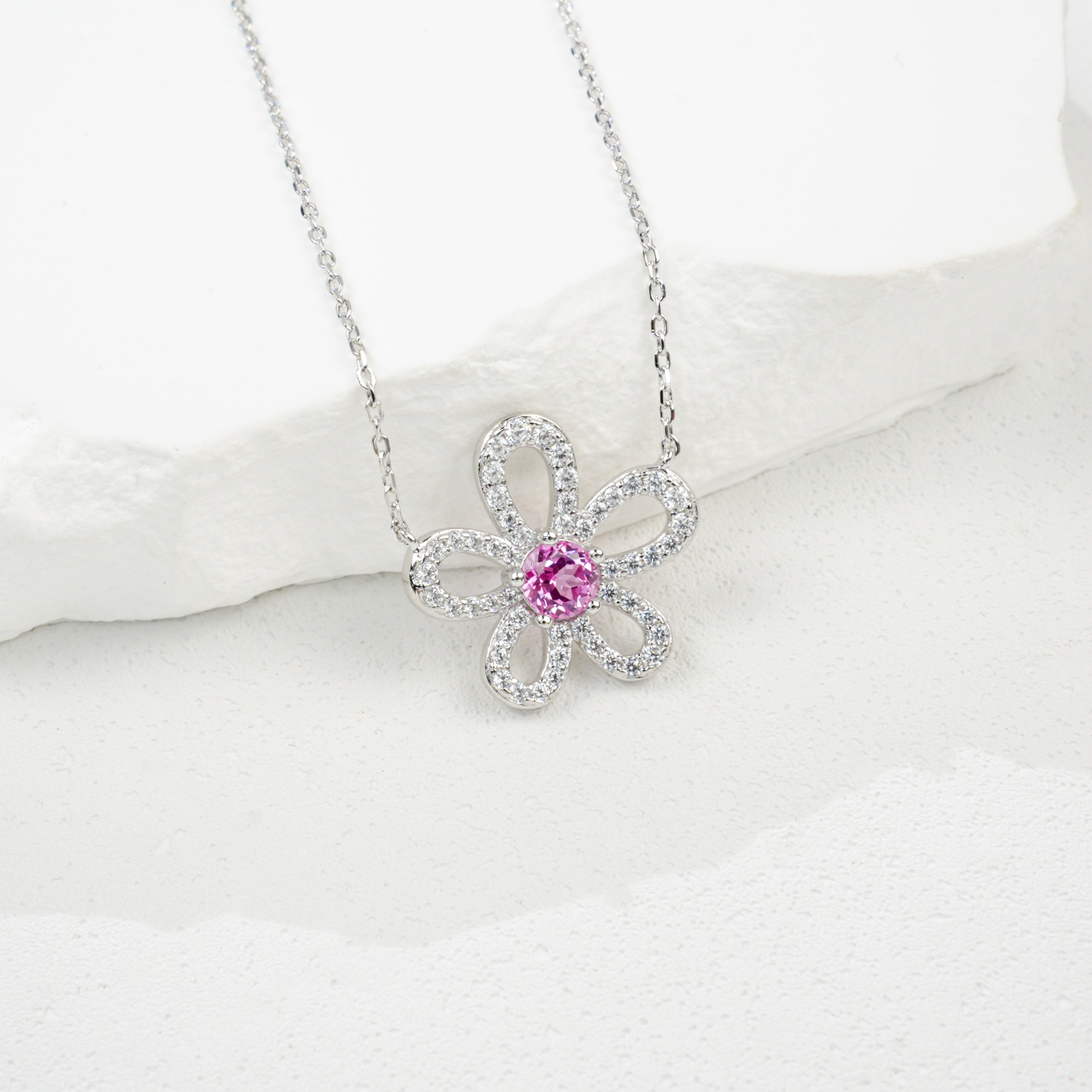 Lab - Grown Padparadscha Sapphire Flower Necklace, S928 Silver Plated with 18K Gold