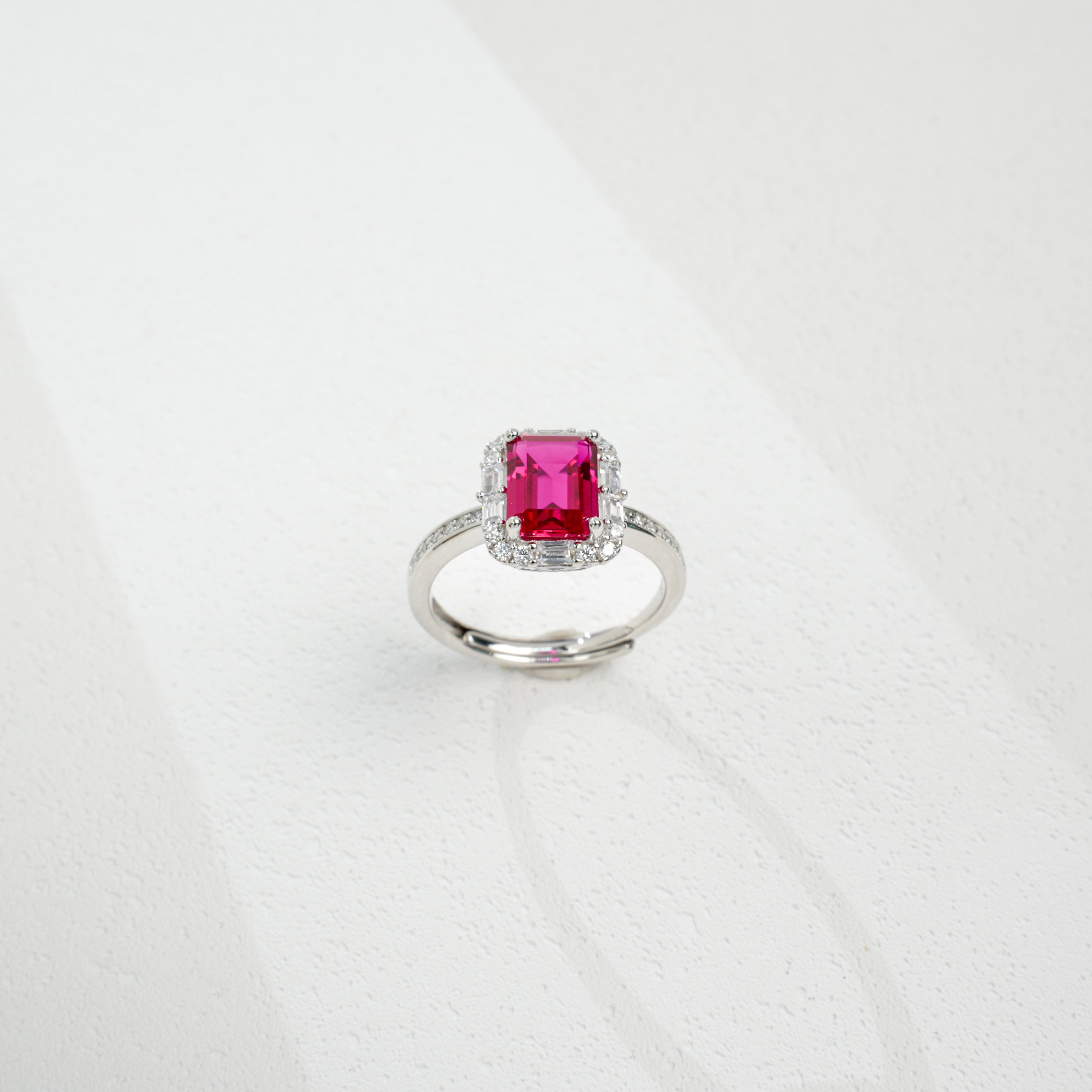 Lab-Grown Ruby Ring | S925 Sterling Silver Plated 18K Gold, Emerald Cut with Baguette & Round Zircon Halo, Luxury Gemstone Jewelry