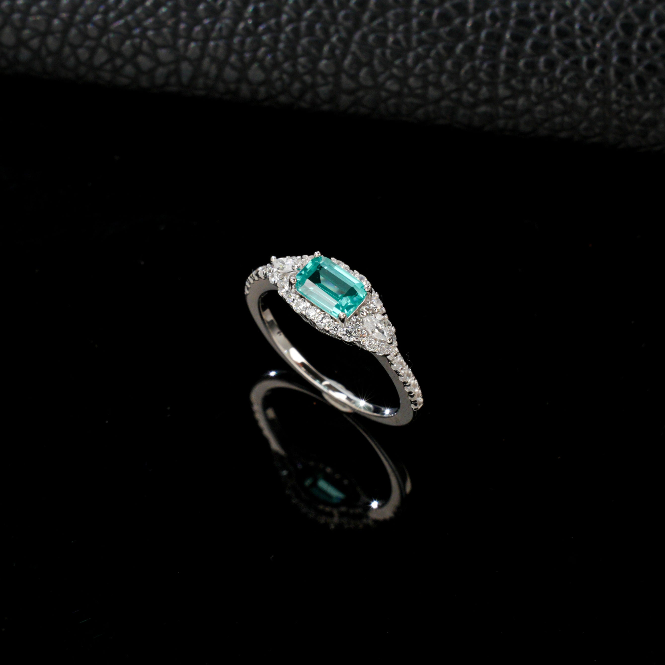 Lab-Grown Paraiba Tourmaline - Diamond Cluster Ocean Blue Fairy Trail Ring