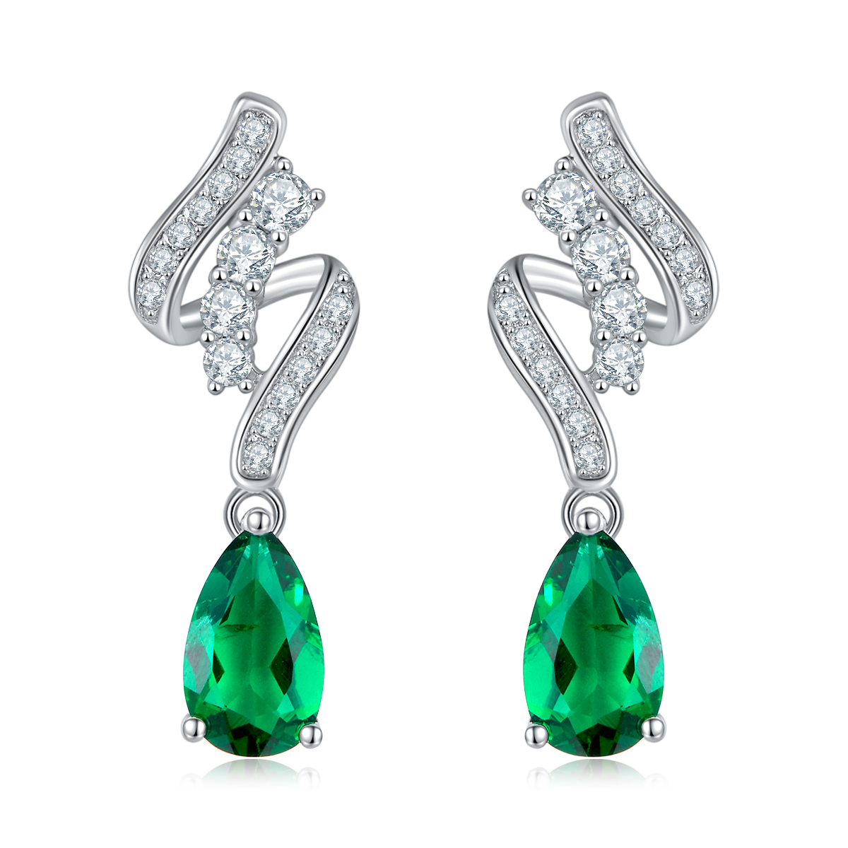Elegant Cultured Emerald S925 Silver with 18K Gold Plating Knot Design Earrings - Sparkling Diamond Embellishment, Exuding Luxurious Charm