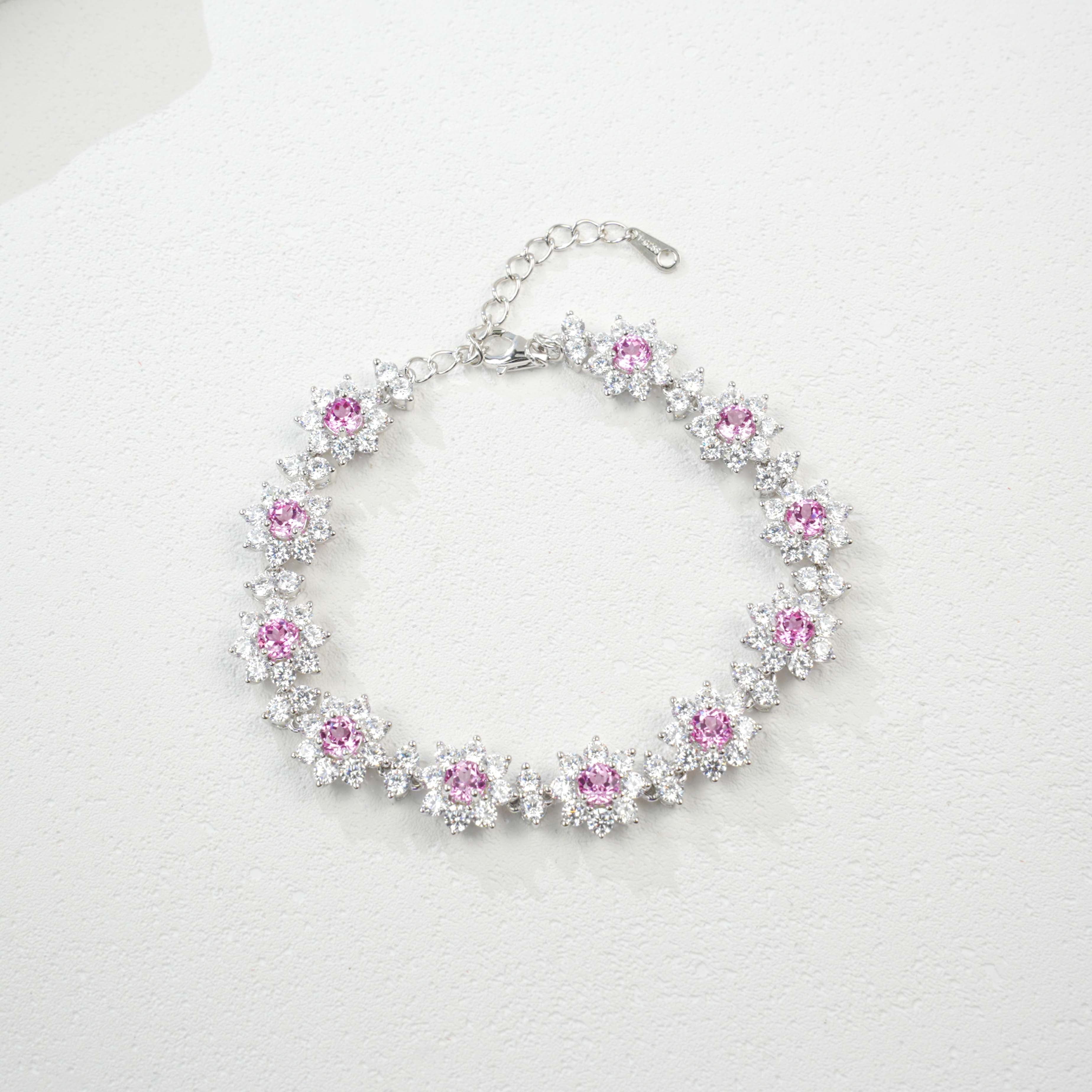 Lab - Grown Padparadscha Sapphire Flower Bracelet, S925 Silver Plated with 18K Gold