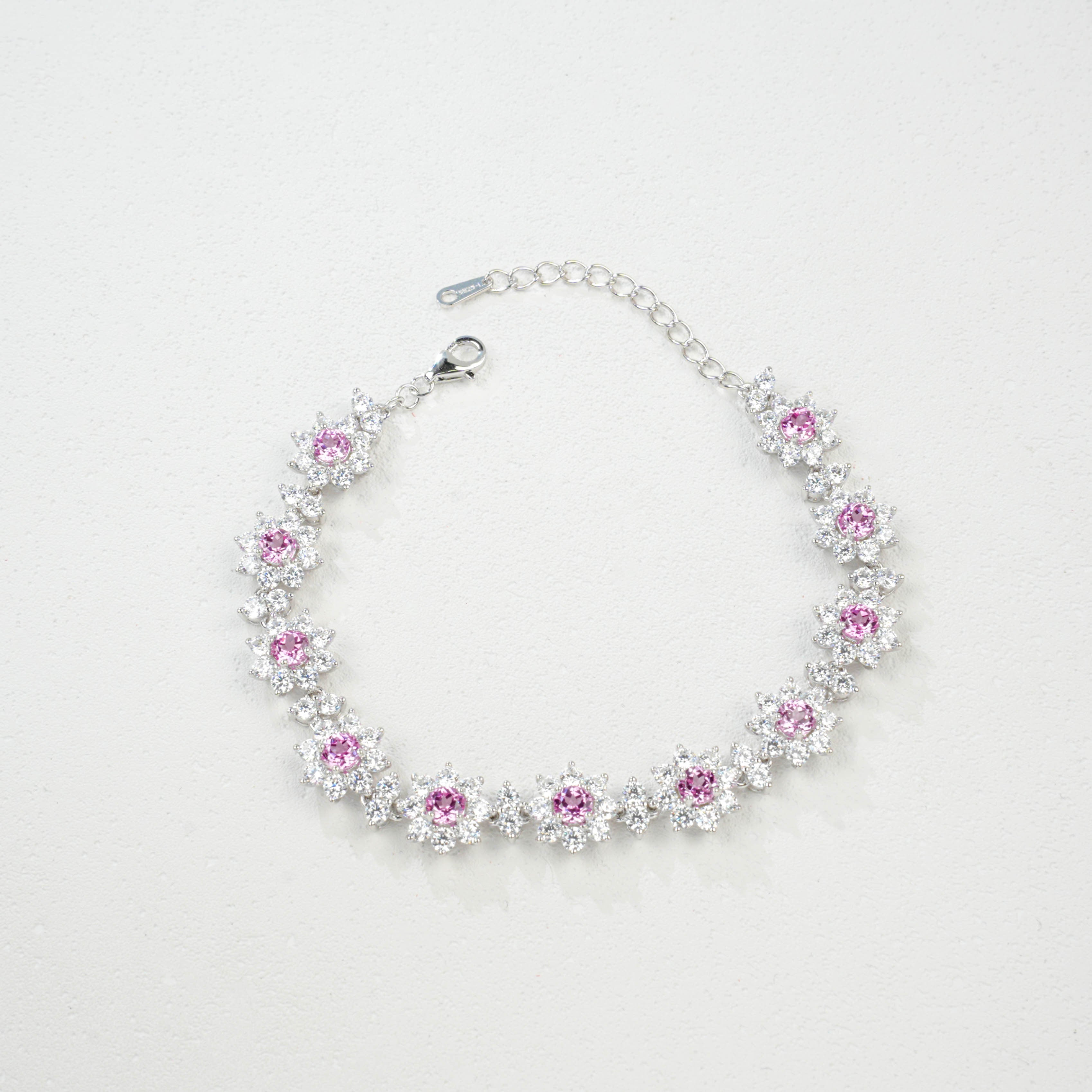 Lab - Grown Padparadscha Sapphire Flower Bracelet, S925 Silver Plated with 18K Gold