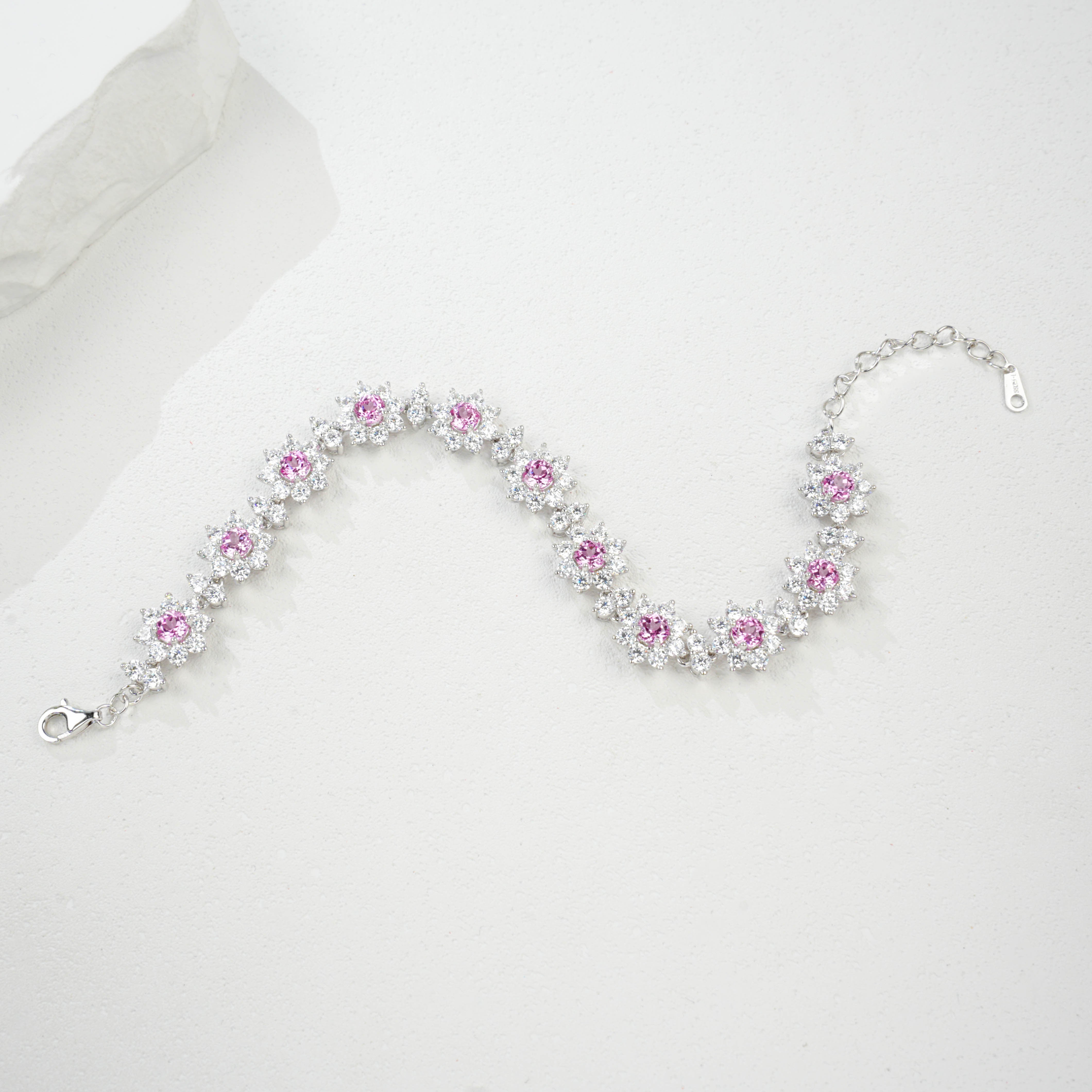 Lab - Grown Padparadscha Sapphire Flower Bracelet, S925 Silver Plated with 18K Gold