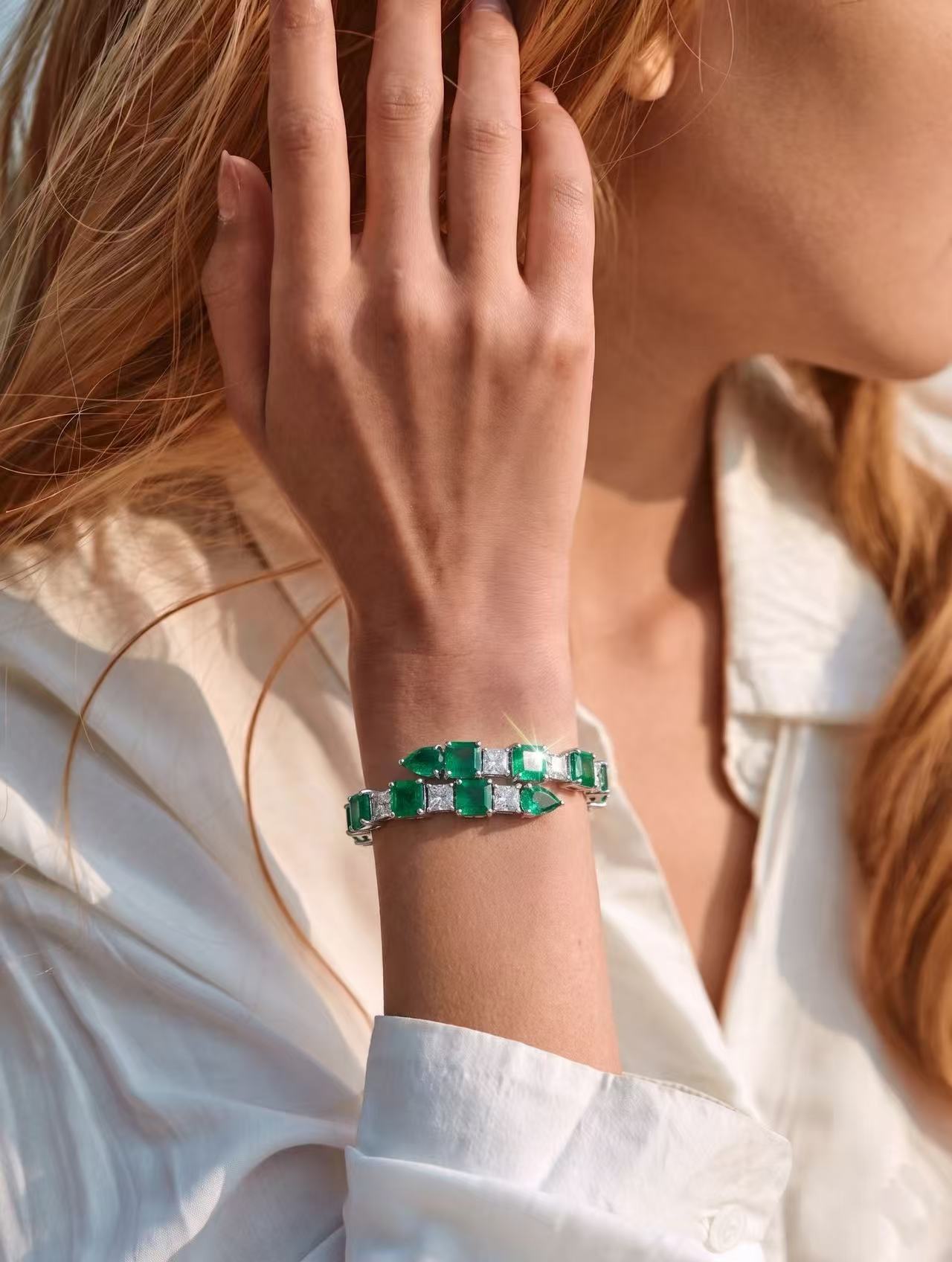 Emerald Geometric Tennis Bracelet