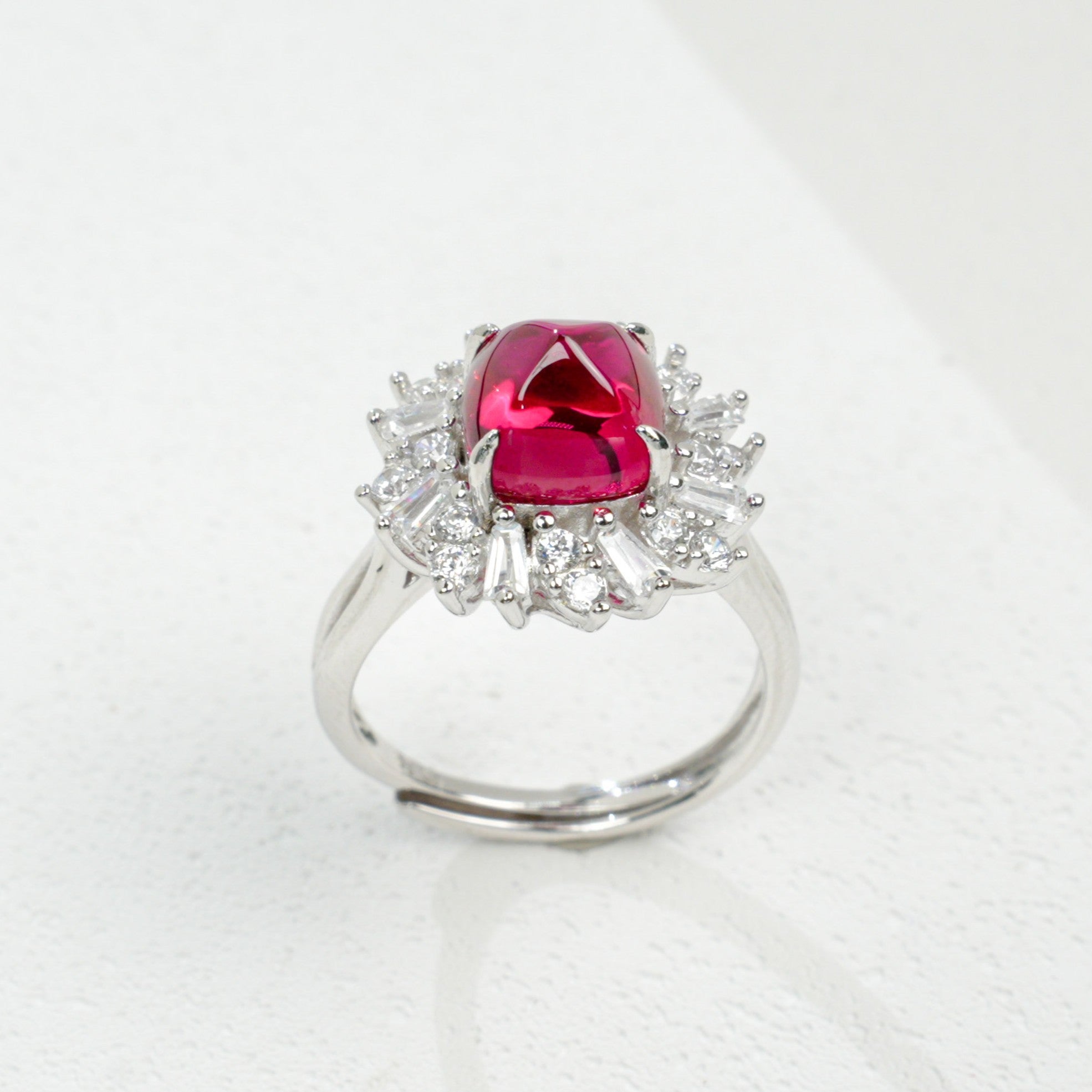 Lab-Grown Ruby Ring | S925 Sterling Silver Plated 18K Gold, Cushion Cut with Halo Zircon Accents, Luxury Gemstone Jewelry