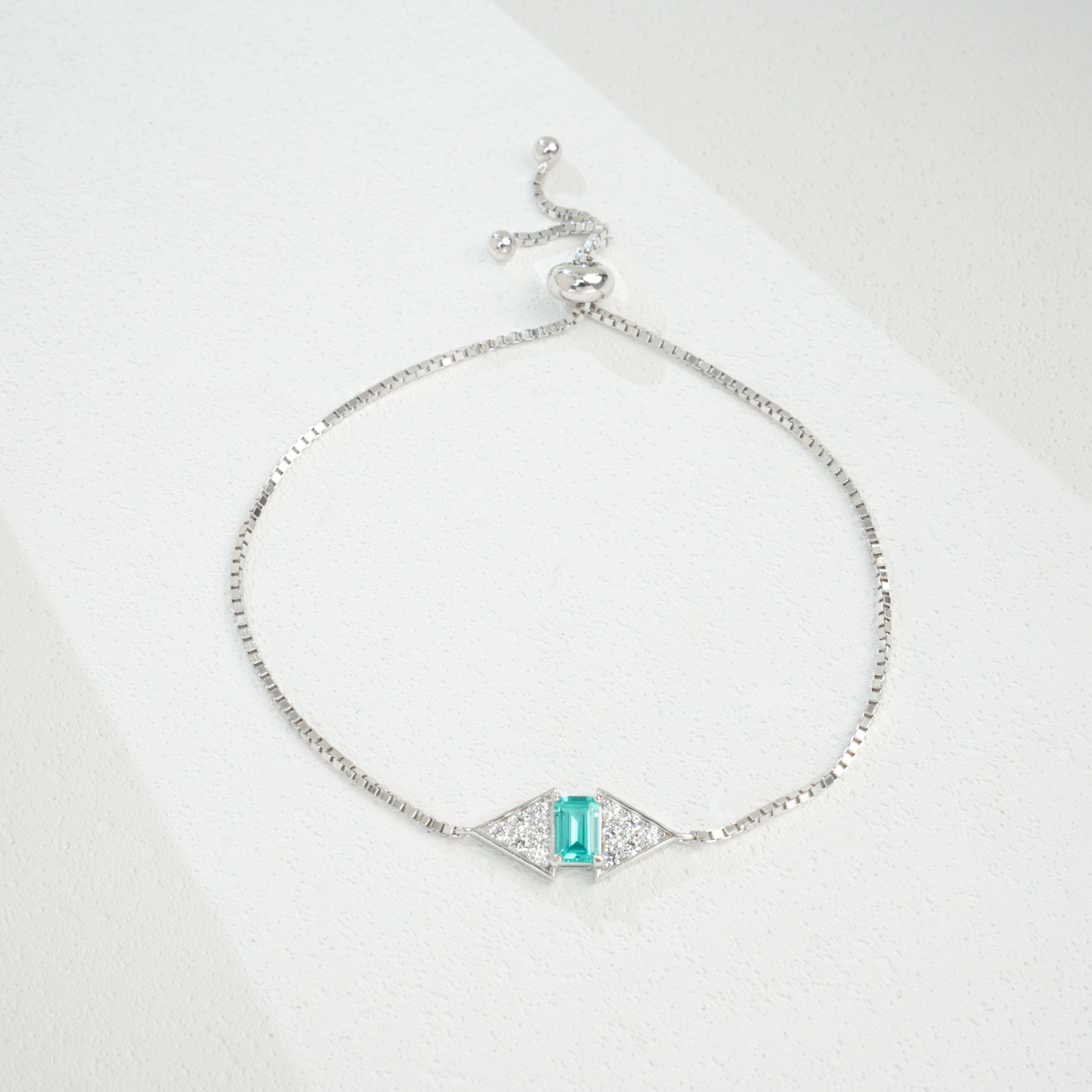 Lab - Grown Paraiba Tourmaline Bracelet, S928 Silver Plated with 18K Gold, Adjustable Slider Design