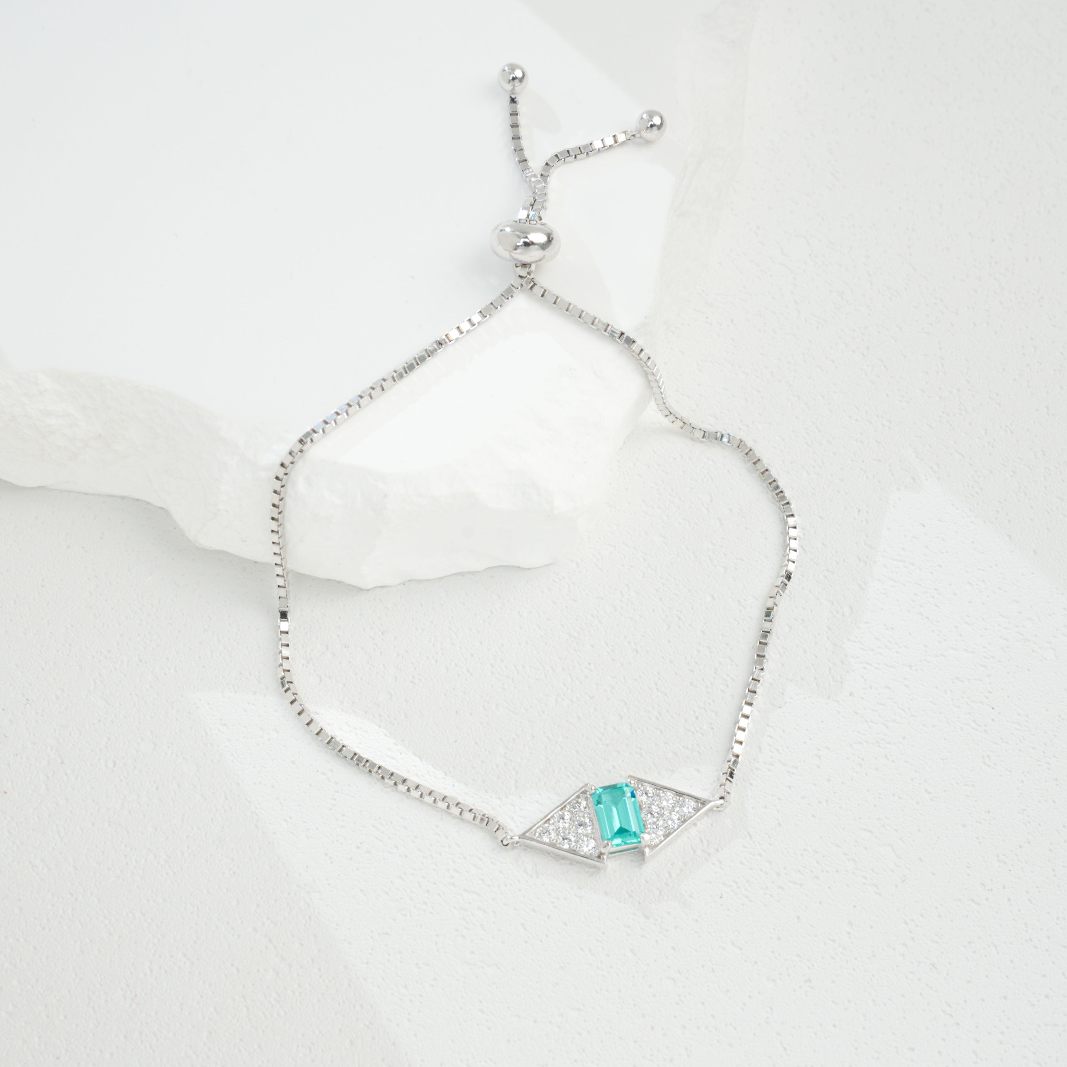 Lab - Grown Paraiba Tourmaline Bracelet, S928 Silver Plated with 18K Gold, Adjustable Slider Design