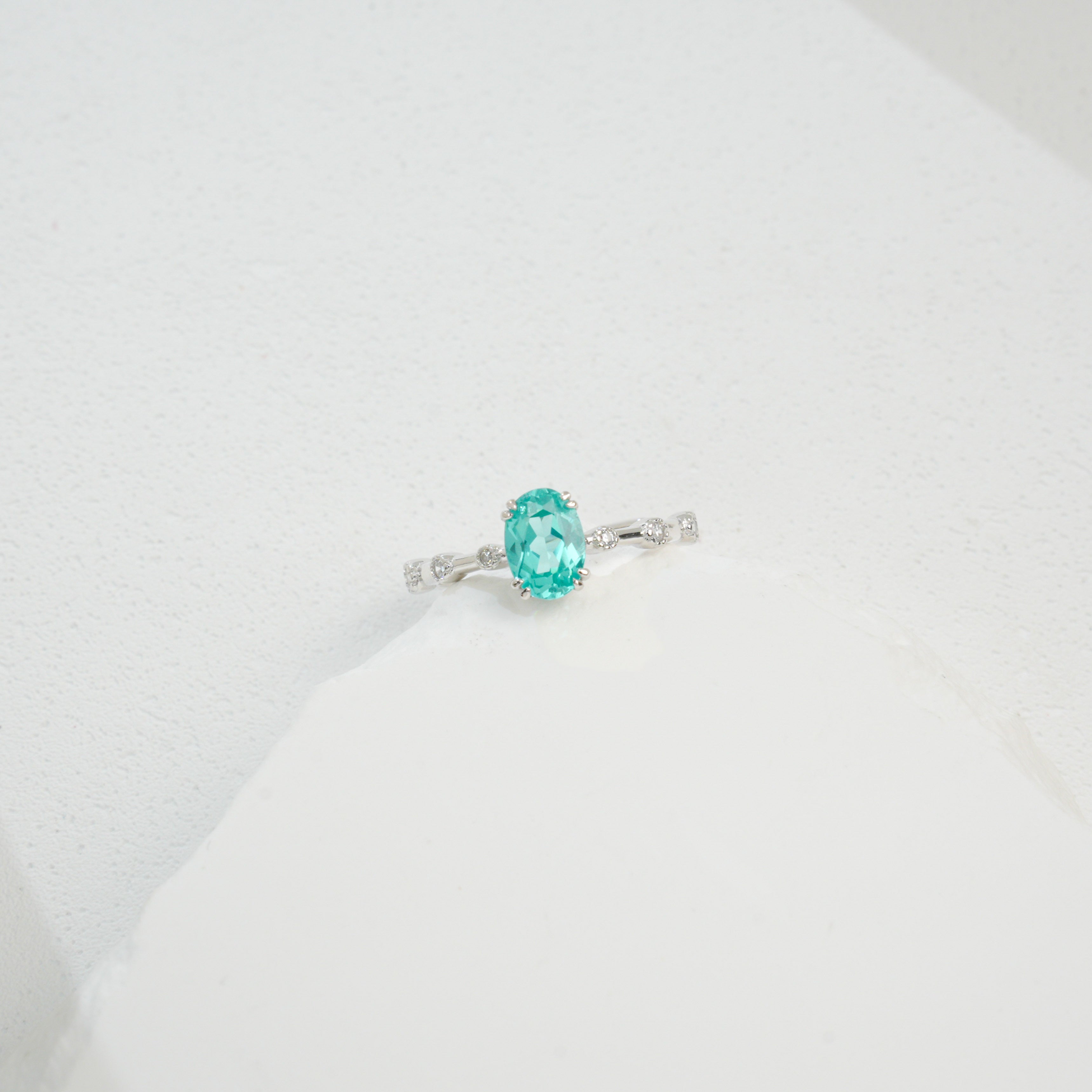 Lab - Grown Paraiba Tourmaline Ring, S928 Silver Plated with 18K Gold, Diamond - Accented Oval Gemstone Design