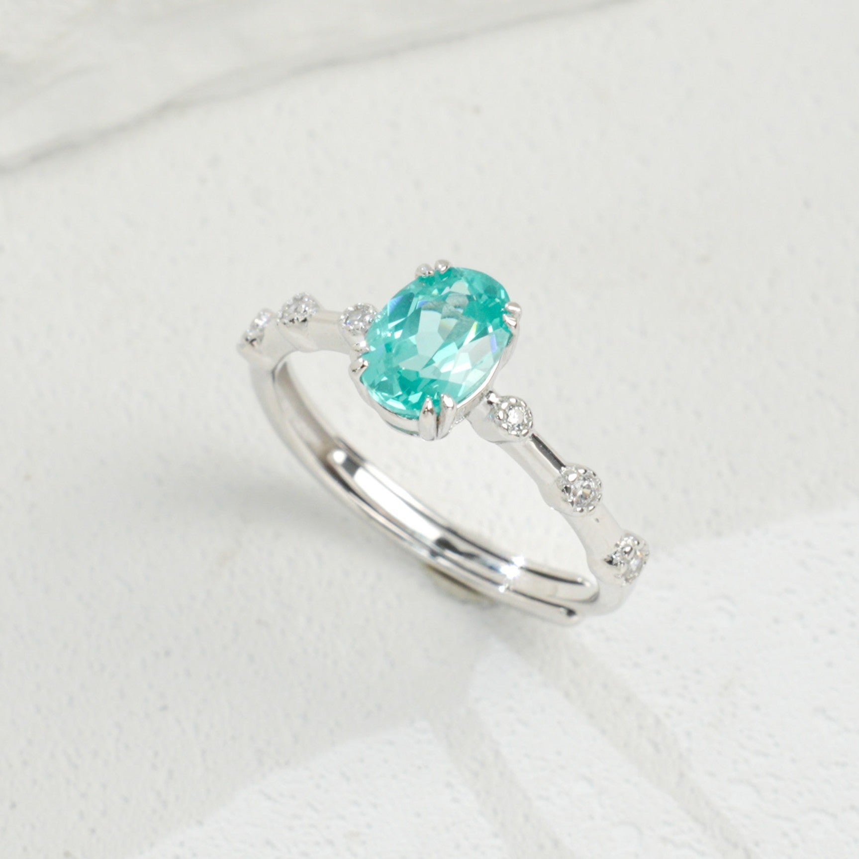 Lab - Grown Paraiba Tourmaline Ring, S928 Silver Plated with 18K Gold, Diamond - Accented Oval Gemstone Design