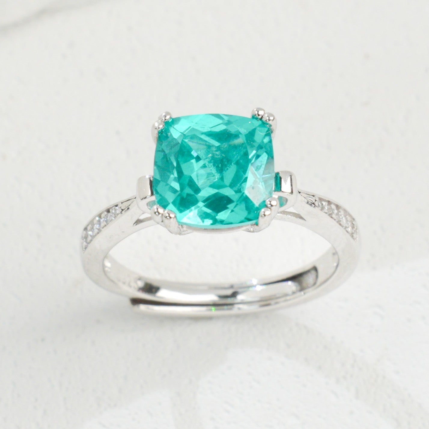 Cultured Paraiba Tourmaline Ring | S925 Sterling Silver Plated 18K Gold, Dainty Gemstone Jewelry for Women