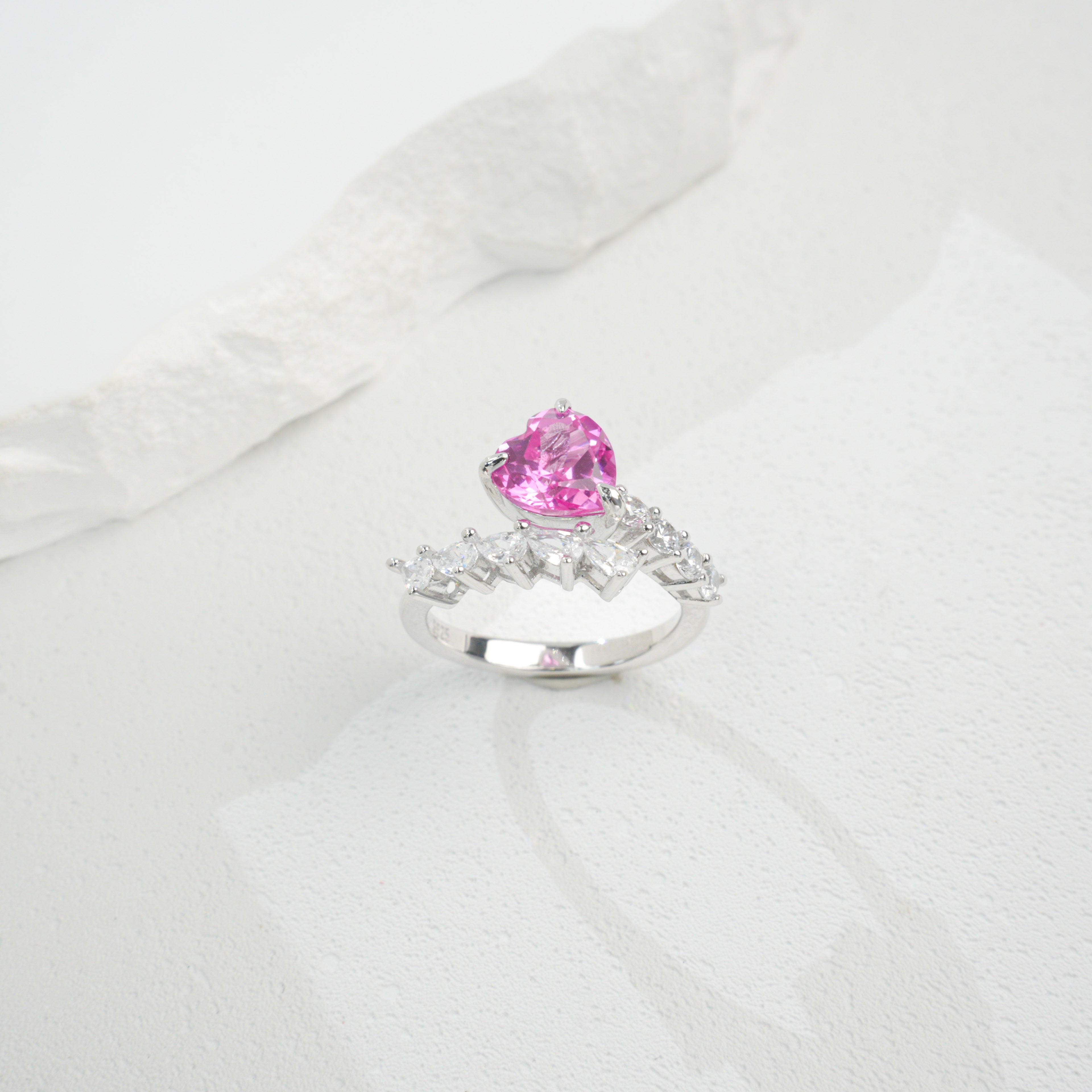 Lab-Grown Padparadscha - Heart Crimson Starburst Ring