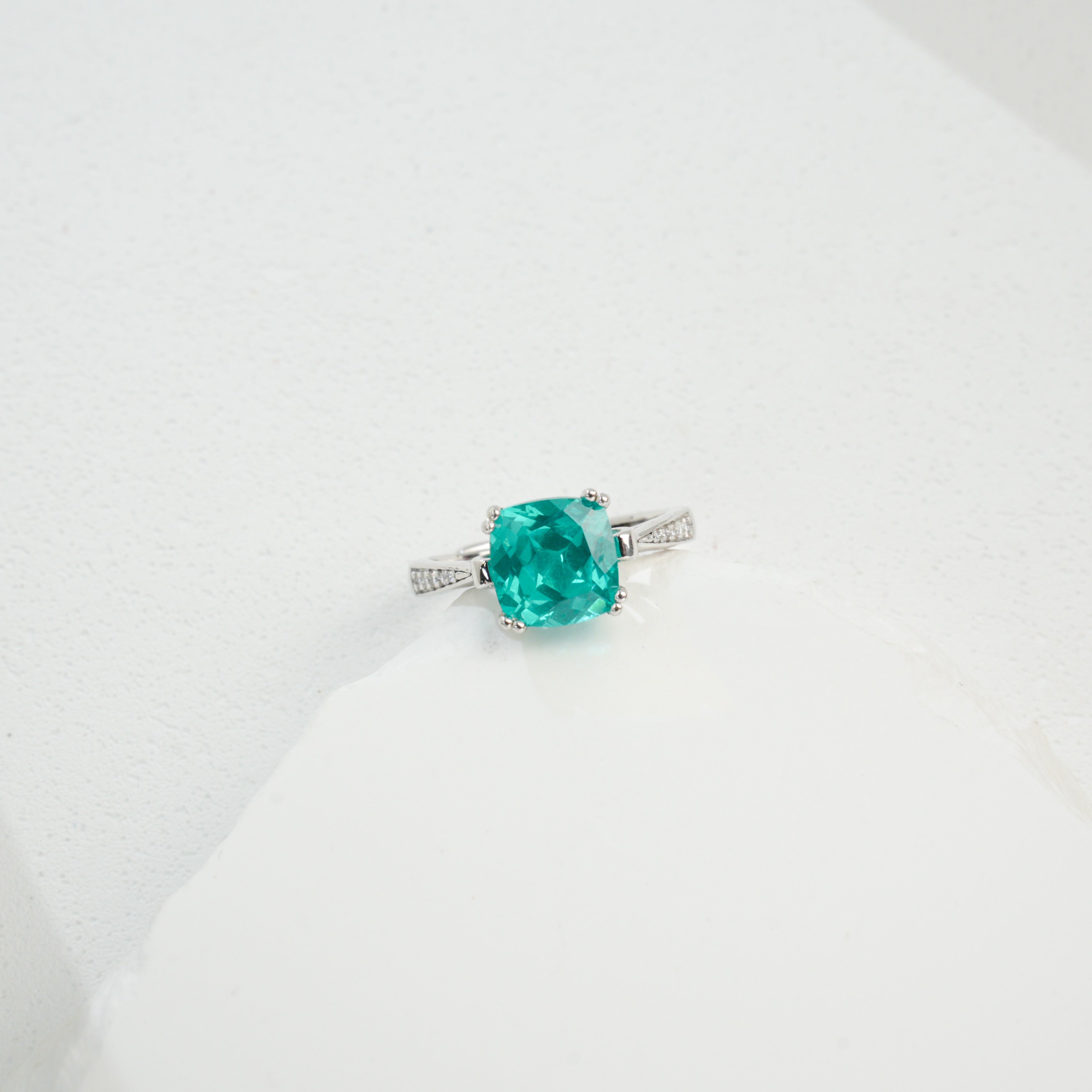 Cultured Paraiba Tourmaline Ring | S925 Sterling Silver Plated 18K Gold, Dainty Gemstone Jewelry for Women