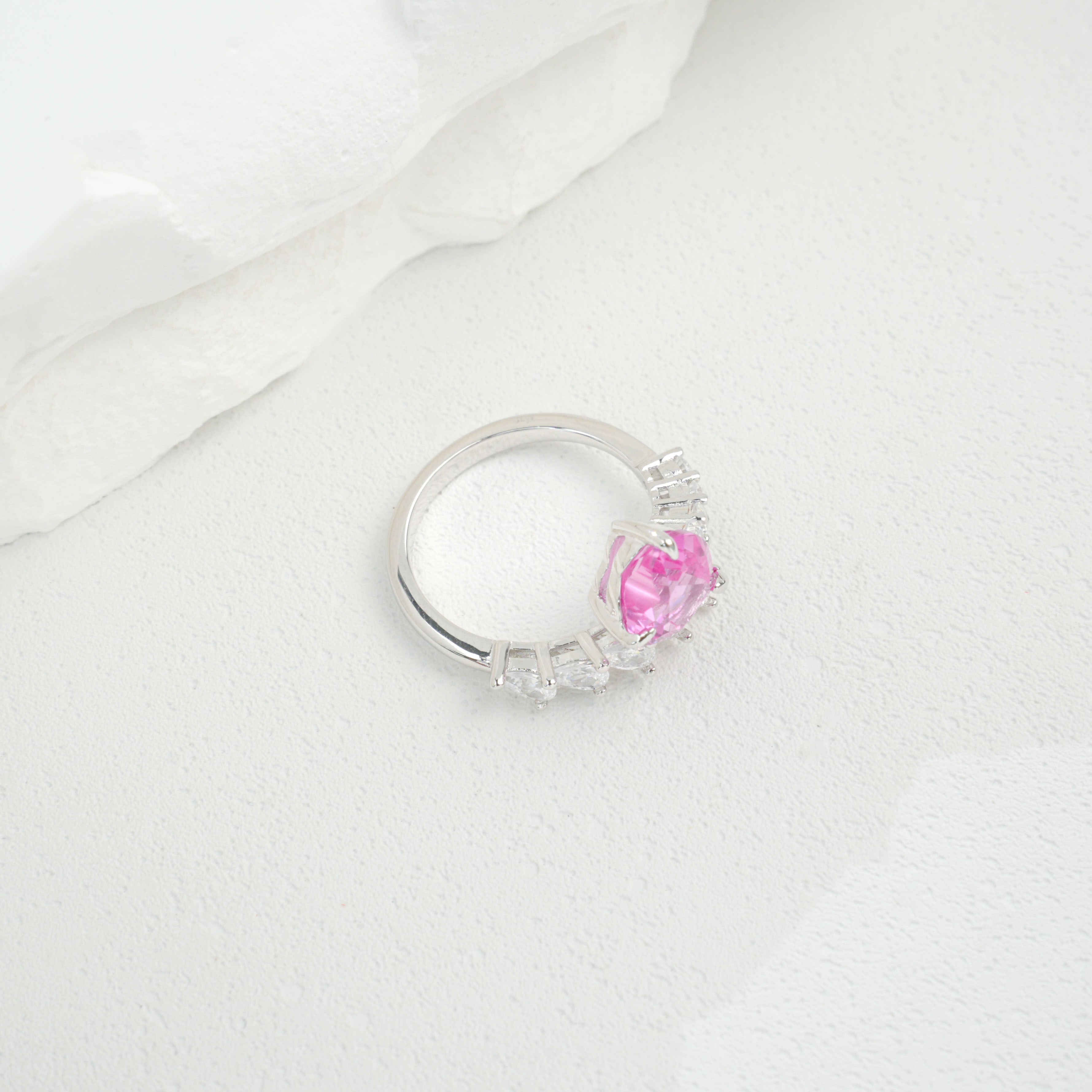 Lab-Grown Padparadscha - Heart Crimson Starburst Ring