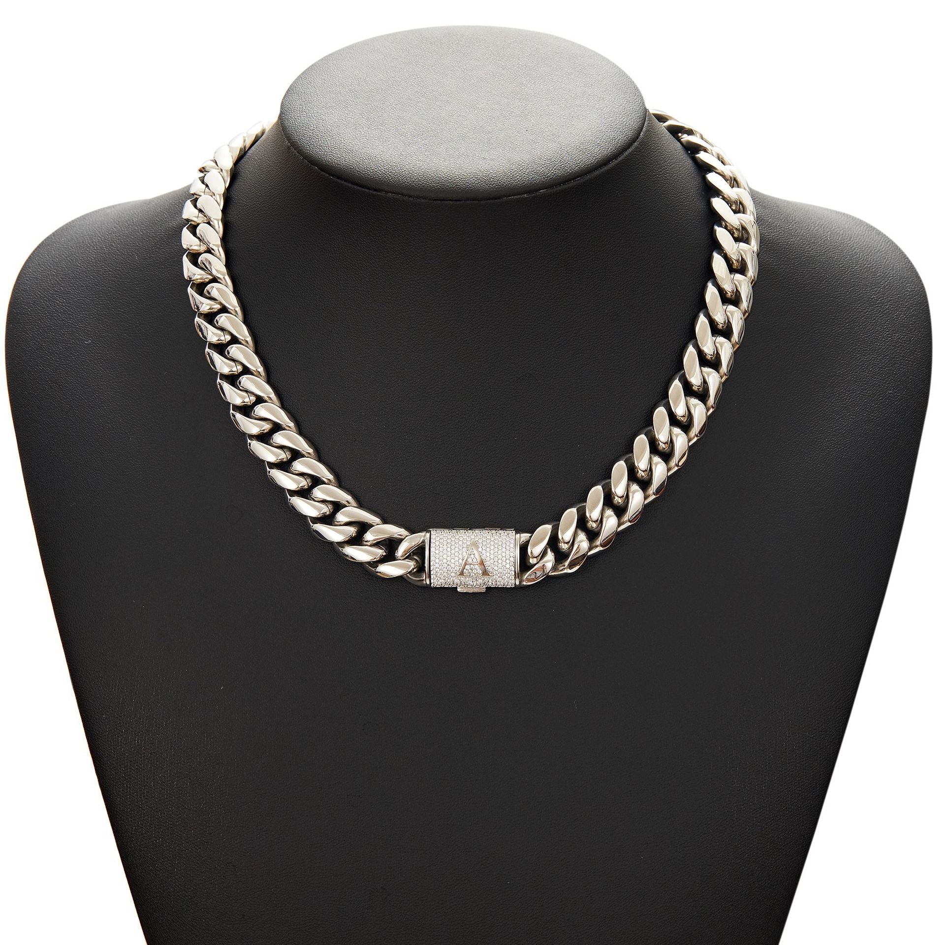 14mm Cuban Link Set - A-M Custom Initial Iced Out Clasp，18K Gold