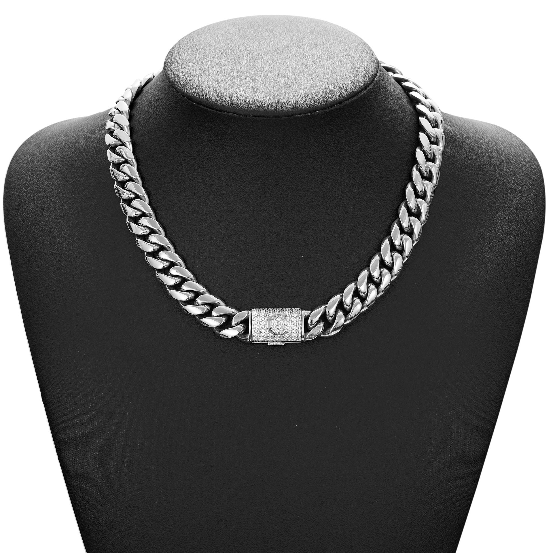 14mm Cuban Link Set - A-M Custom Initial Iced Out Clasp，18K Gold